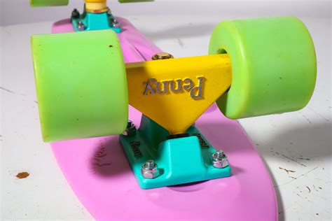 Featuring marmalade orange trucks, bright cyan wheels, as well as. Penny Board Skateboard - Pink with Pastel Yellow/Blue ...