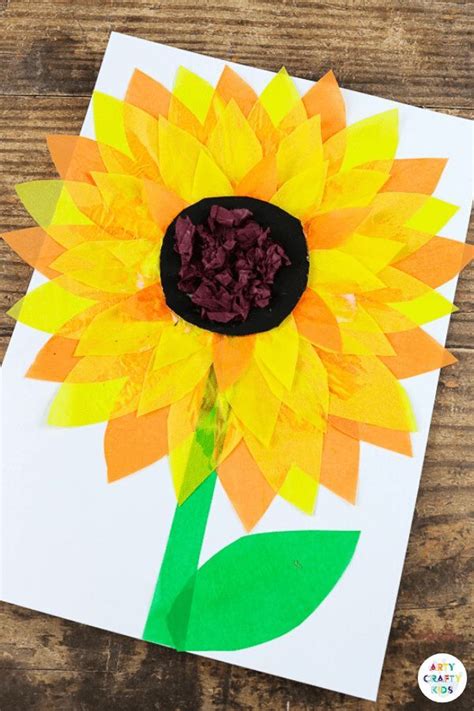 Easy Tissue Paper Sunflower Craft Sunflower Crafts Paper Sunflowers