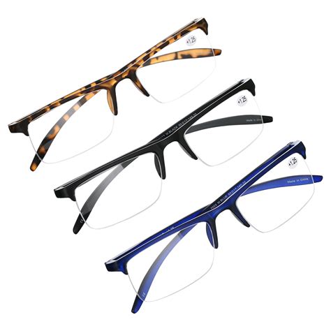 3 pairs half rim rectangular readers with spring hinge extended temple reading glasses