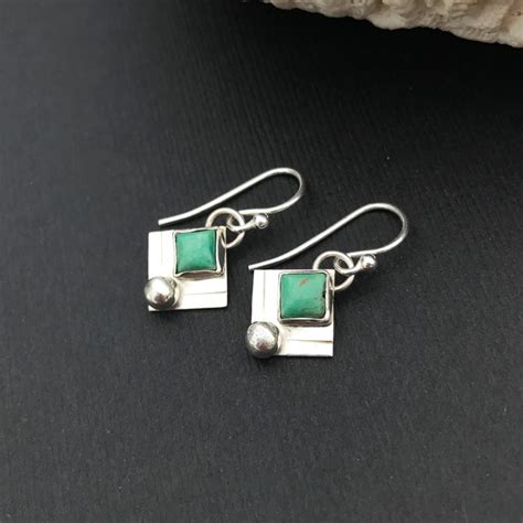 Square Turquoise Dangle Earrings Sterling Silver MosaicSmith