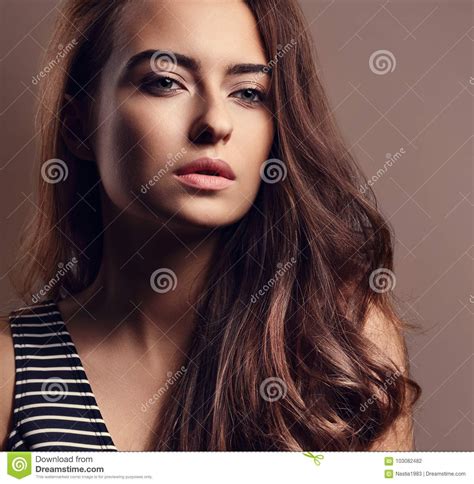 Beautiful Calm Woman With Nude Natural Makeup Effect Brow And L Stock