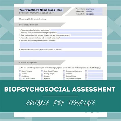 Biopsychosocial Assessment Template Pdf For Counselors Etsy