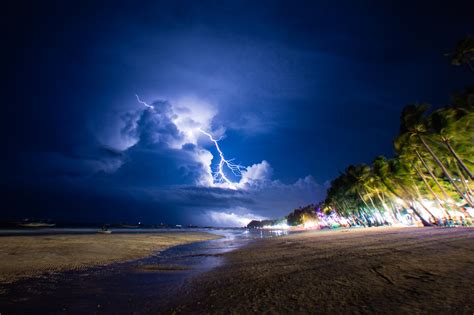 Wallpaper Landscape Sea Night Shore Sky Beach Lightning Storm