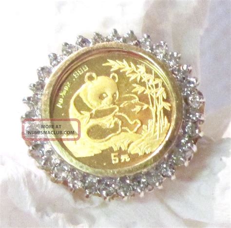 32 Diamond 999 Gold Panda 1994 Coin 10k Yellow Gold Ring 4 8 Grams