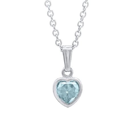 Little Girl March Birthstone Heart Pendant Necklace In Sterling Silver