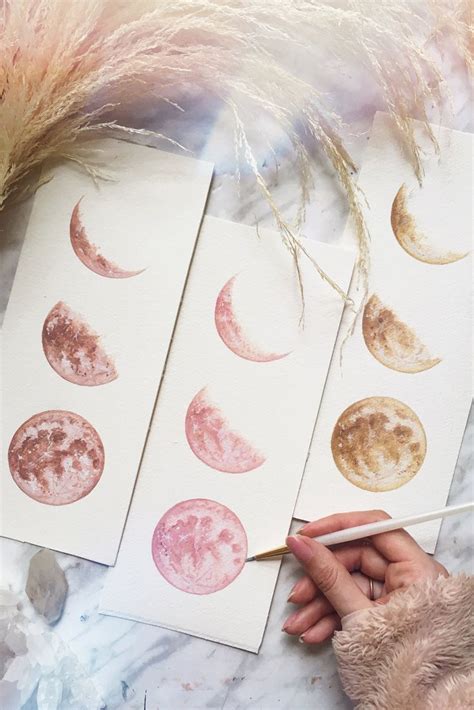 Moons Brought To Life With Acrylic Paint And Gold Metallic Flecks