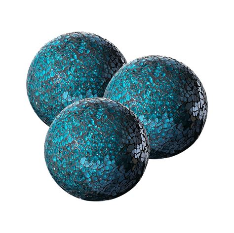 Decorative Balls Set Of 3 Glass Mosaic Sphere Dia 4 Turquoise