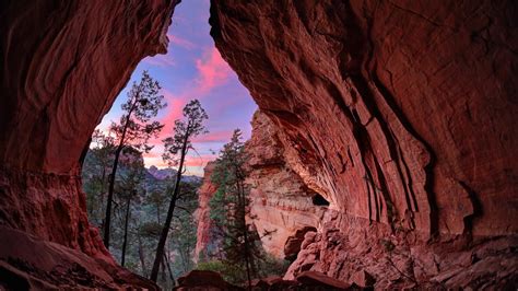 Wallpaper Trees Rocks Mountains Clouds Sky Canyon Sunset Red