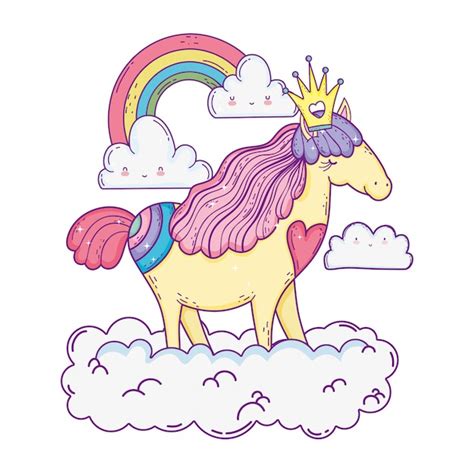 Premium Vector Beautiful Little Unicorn In The Clouds And Rainbow
