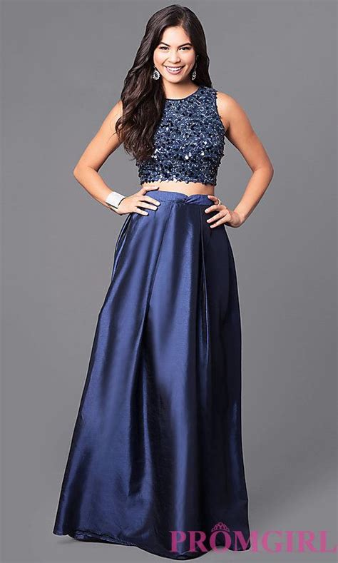Two Piece Navy Blue Prom Dress With Sequined Bodice Prom Dresses Two