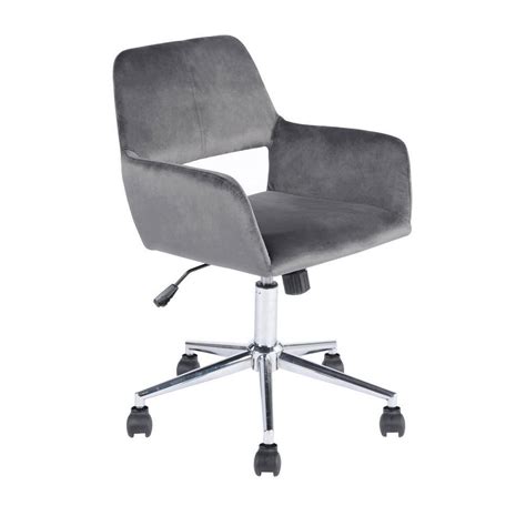 Furniturer Ross Grey Velvet Upholstered Task Chair With Adjustable