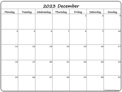 December 2023 Monday Calendar Monday To Sunday