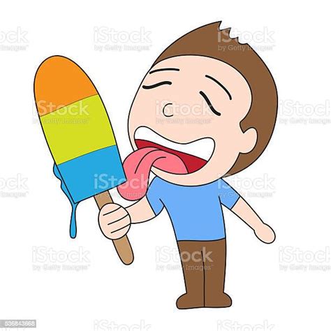 Cartoon Drawing Man Lick Ice Cream Stock Illustration Download Image