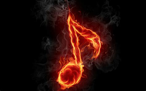 A Musical Note In Flames On The Black Background