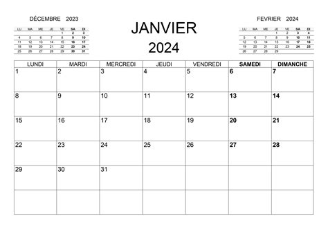 Calendrier Janvier 2024 Calendriersu
