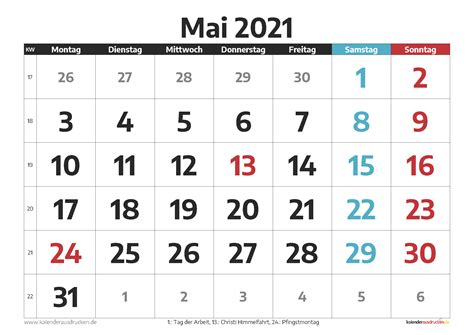 Perfekt auch als kalender mit kw zum ausdrucken geeignet. Kalender Mai 2021 zum Ausdrucken Kostenlos - Kalender 2021 ...