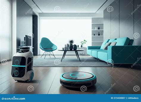 A Futuristic Smart Home With An Android Robot Vacuum And Advanced
