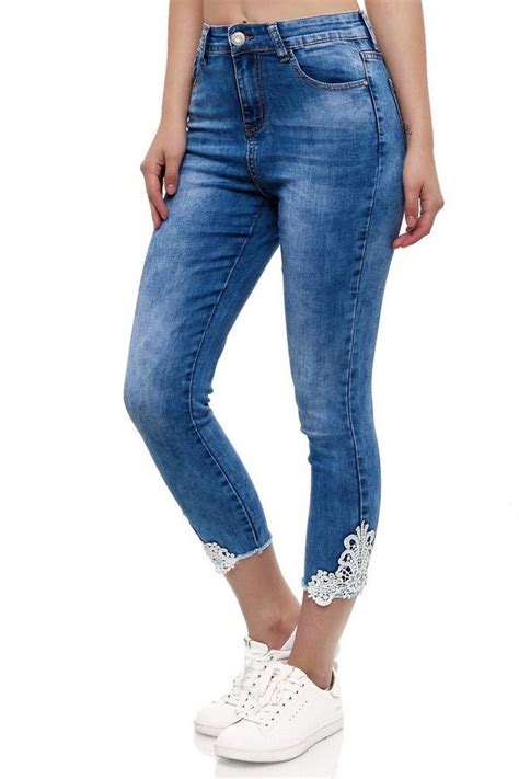 Egomaxx Skinny Fit Jeans 3277 Damen Denim Jeans Asra Spitze Motive Online Kaufen Otto
