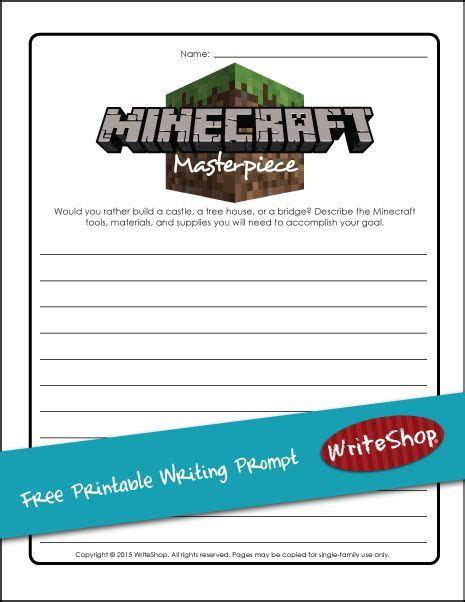 Minecraft Free Printable Writing Prompt Writeshop Homeschool