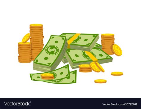 Money Composition Pile Coin Stack Cartoon Vector Image