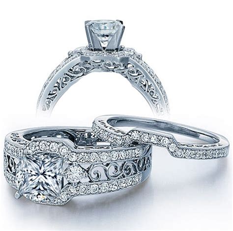 Gia Certified 2 Carat Princess Cut Diamond Vintage Wedding Ring Set In