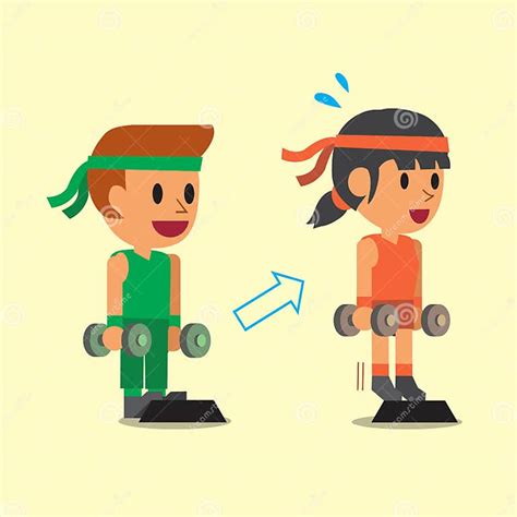 Cartoon Man And Woman Doing Standing Dumbbell Calf Raise Exercise Step