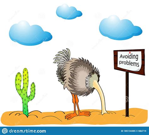 Ostrich Head Buried Cartoon Character Vector Illustration