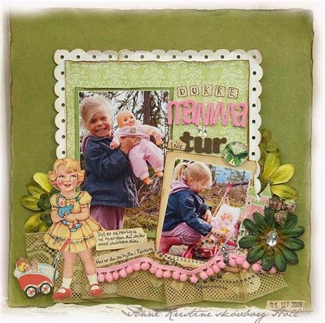 A Scrapbook Page With An Image Of A Girl Holding A Doll And Another Child