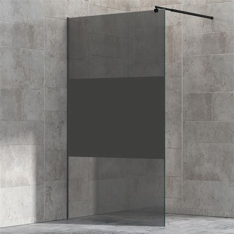 Walk In Shower Enclosure Ex101 Black Grey Frosted Glass Stripes 8mm