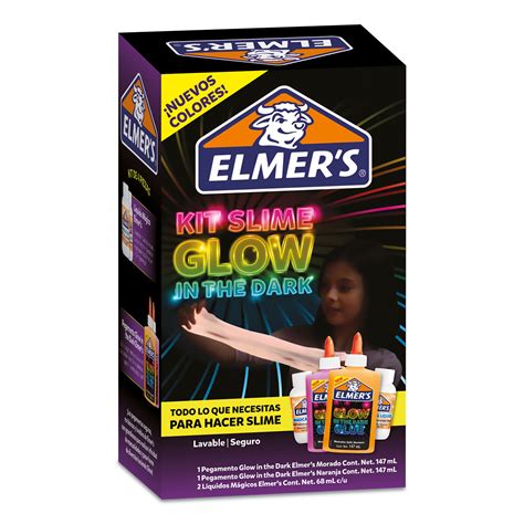 Kit Fábrica De Slime Elmers Glow In The Dark Morado Naranja 4 Piezas