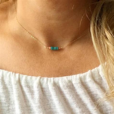 Boho Chic Choker Necklace Turquoise Coral Beaded Choker Etsy デザイン