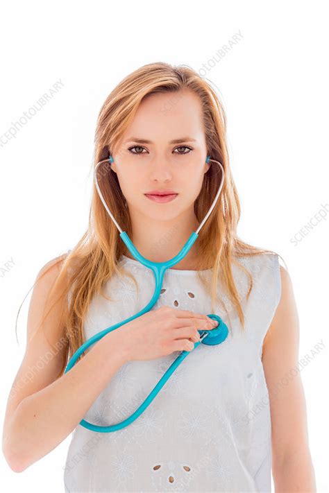Woman Using Stethoscope Stock Image C0341404 Science Photo Library