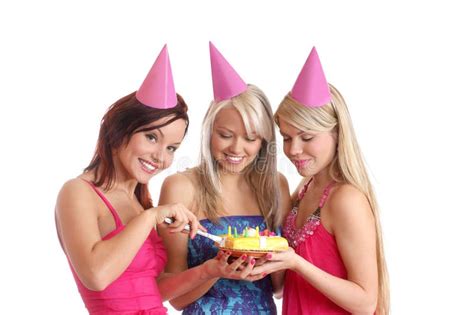 Three Young Girls Celebrate A Birthday Party Stock Images Image 14181784