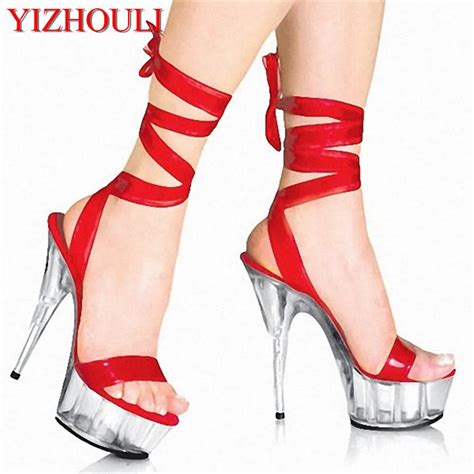15cm High Heeled Shoes Lady Platform Crystal Sandals Low Price Dance Shoes 5 Inch High Heels