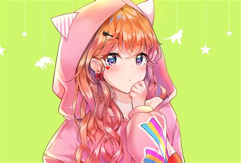 Download 3840x2160 Anime Girl Bunny Hoodie Orange Hair Moe