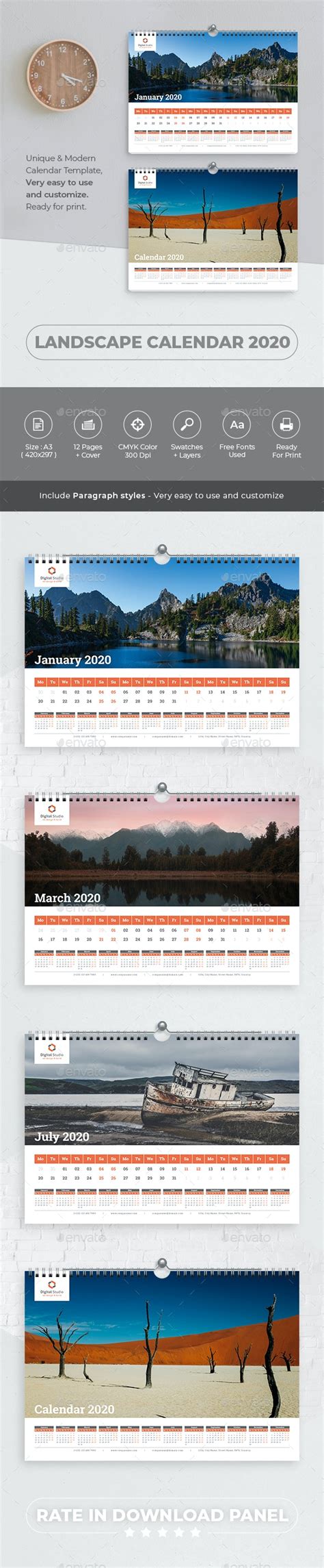 Landscape Calendar 2020 By Bourjart Graphicriver