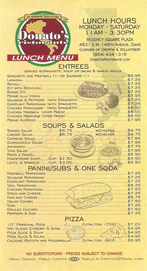 Printable Donatos Menu