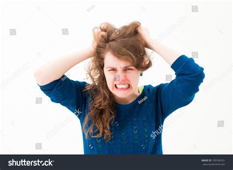 Crazy Woman Making Face Pulling Hair Stock Photo 100748101 Shutterstock