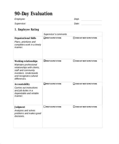 90 Day Evaluation Template
