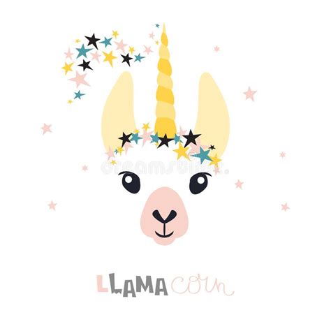 Cute Unicorn Llama Alpaca Vector Illustration Stock Vector