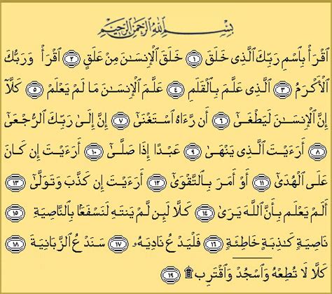 Naturally the place of this part should be the same as assigned to it in this surah of the quran, for after the coming down of the first revelation. AQRA BLOQ: Terjemahan Surah AL Alaq