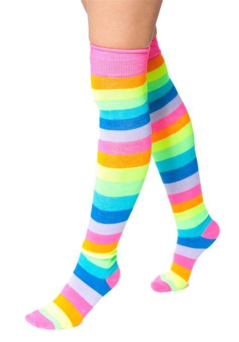 Sidecca Thigh High Neon Rainbow Socks Rainbow Socks Thigh Highs Socks