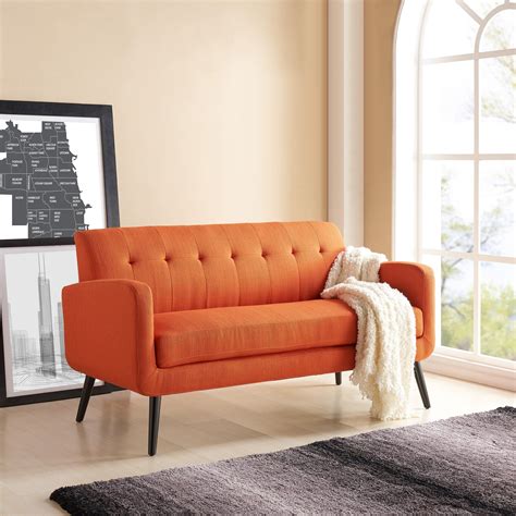 Shop Handy Living Kingston Mid Century Modern Orange Linen Sofa Free