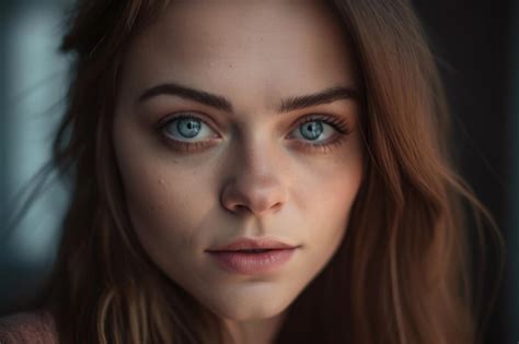 Premium Ai Image Closeup Portrait Of A Stunning Woman With Light Brown Hair And Piercing Blue