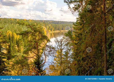 The Beautiful Scenery Of Latvian Nature Old Valley Of Gauja Stock