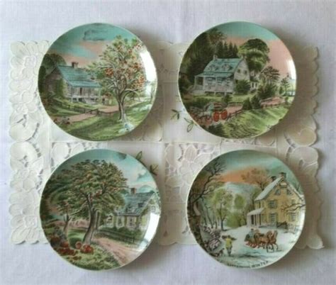 Set Of 4 Vintage Currier And Ives Four Seasons Plates 6 14 In Ebay