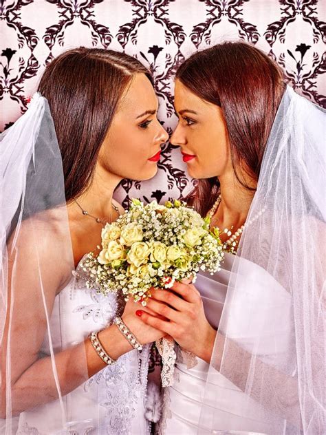 Wedding Lesbians Girl Wearing Bridal Dress Stock Image Image Of Brunette Adult 65545947