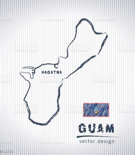 Guam Vector Chalk Drawing Map Isolated On A White Background Stock