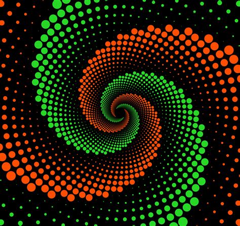 Orange Green And Black Dotted Spiral Vortex Vector Background Swirl