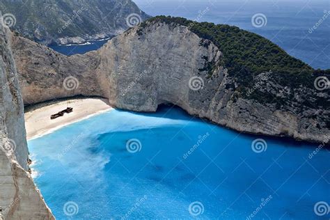 Navagio Beach At Zakynthos Island In Greece Stock Image Image Of Hill